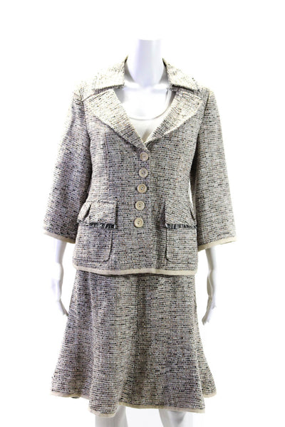 Nanette Lepore Women's Long Sleeves Two Piece Tweed Skirt Suit Beige Size 10