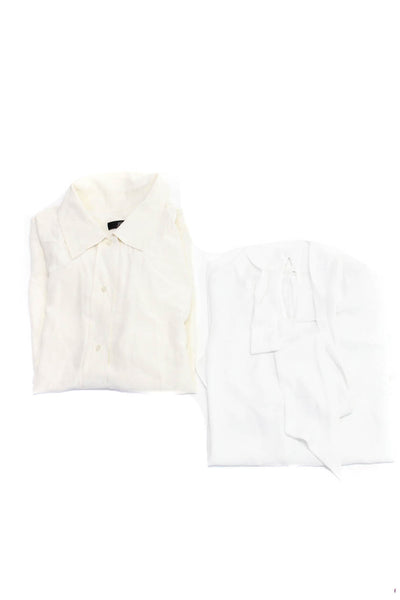 Calvin Klein Women's Round Neck Ruffle Sleeves Blouse White Size L Lot 2