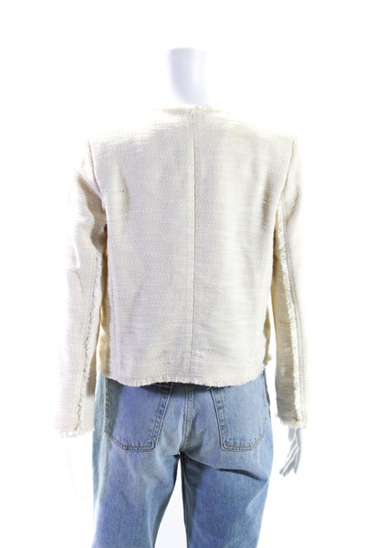 Club Monaco Womens Cotton Open Front Fringed Textured Blazer White Size 2