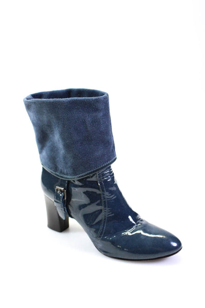 Studio Pollini Womens Patent Leather Block Heels Ankle Boots Blue Size EUR37