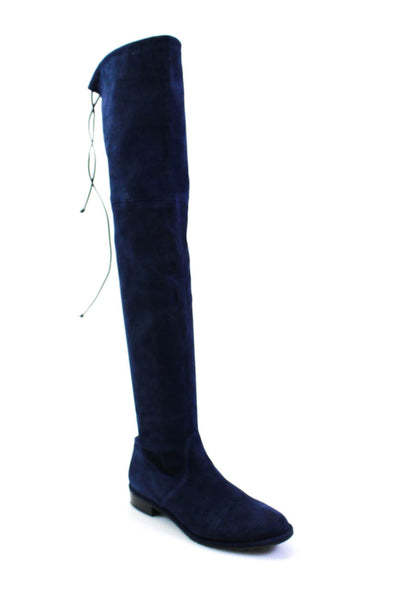 Stuart Weitzman Womens Suede Lace-Up Round Toe Knee High Boots Blue Size 6.5