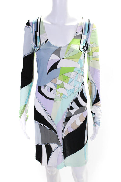 Emilio Pucci Womens Scoop Neck Abstract Printed Knit Dress White Multi Size 6