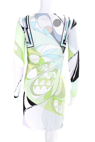 Emilio Pucci Womens Scoop Neck Abstract Printed Knit Dress White Multi Size 6