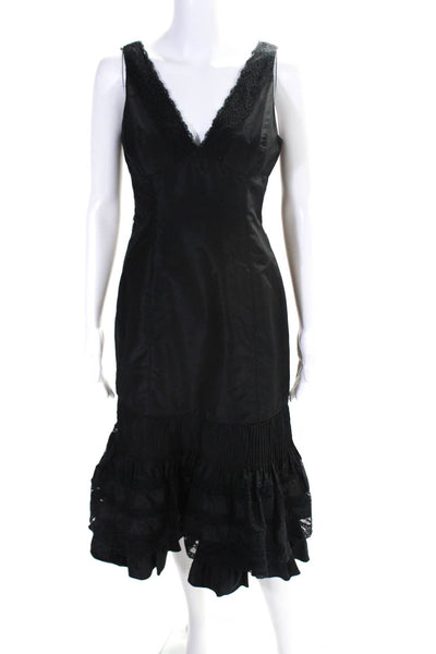 Rickie Freeman Teri Jon Womens Sleeveless Lace Tiered Shift Dress Black Size 2