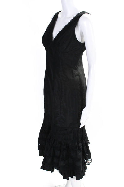 Rickie Freeman Teri Jon Womens Sleeveless Lace Tiered Shift Dress Black Size 2