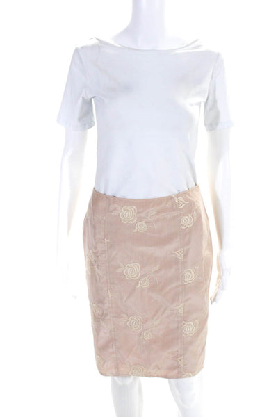 Nanette Lepore Womens Back Zip Floral Embroidered Pencil Skirt Pink White Size 2