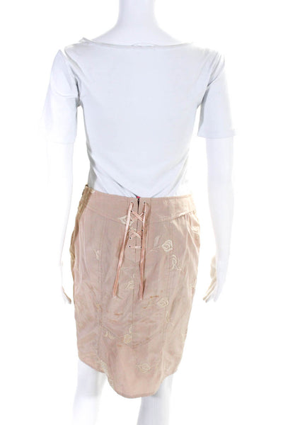 Nanette Lepore Womens Back Zip Floral Embroidered Pencil Skirt Pink White Size 2