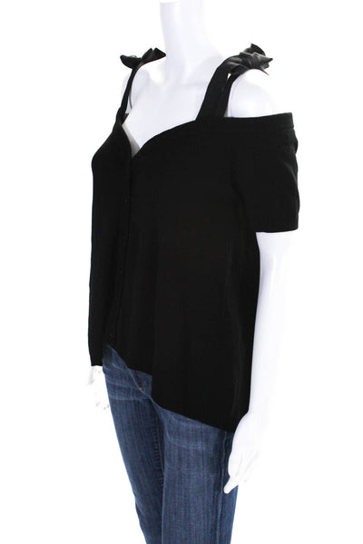 Artelier Nicole Miller Womens Button Front Cold Shoulder Knit Top Black Small