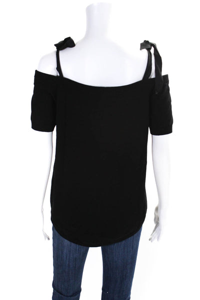 Artelier Nicole Miller Womens Button Front Cold Shoulder Knit Top Black Small