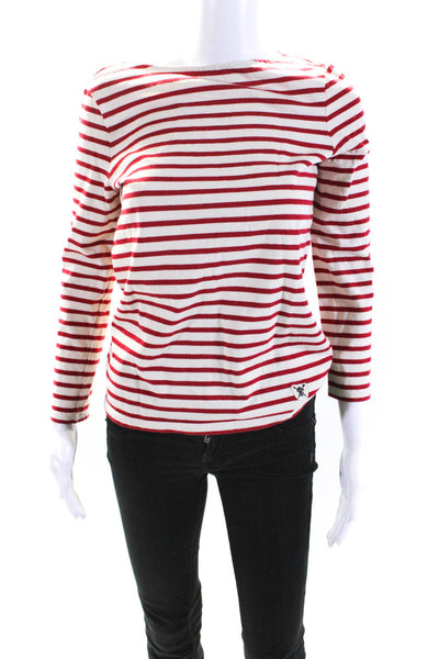 Tory Burch Womens 3/4 Sleeve Boat Neck Striped Shirt White Red Cotton Size XS