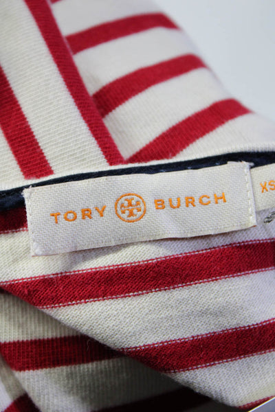 Tory Burch Womens 3/4 Sleeve Boat Neck Striped Shirt White Red Cotton Size XS