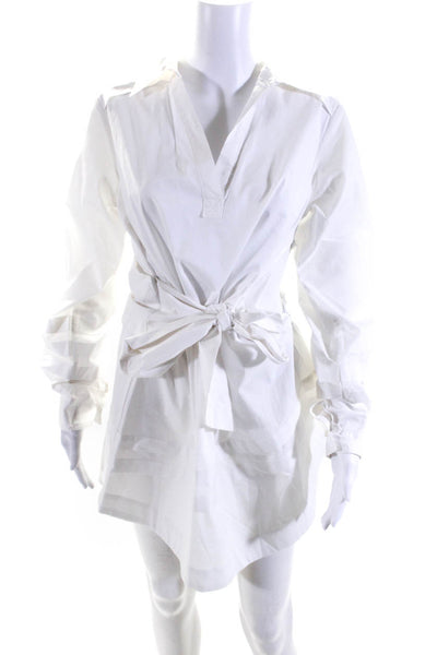 Jonathan Simkhai Womens Side Zip Collared Belted Shirt Dress White Size Small