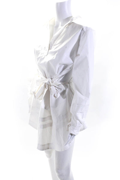 Jonathan Simkhai Womens Side Zip Collared Belted Shirt Dress White Size Small