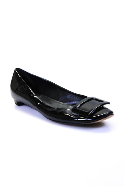 Roger Vivier Women's Round Toe Bow Patent Leather Ballet Shoe Black Size 10