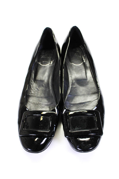 Roger Vivier Women's Round Toe Bow Patent Leather Ballet Shoe Black Size 10