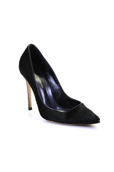 Gianvito Rossi Womens Pointed Toe Slip-On Calf Hair Stiletto Shoe Black Size 7.5