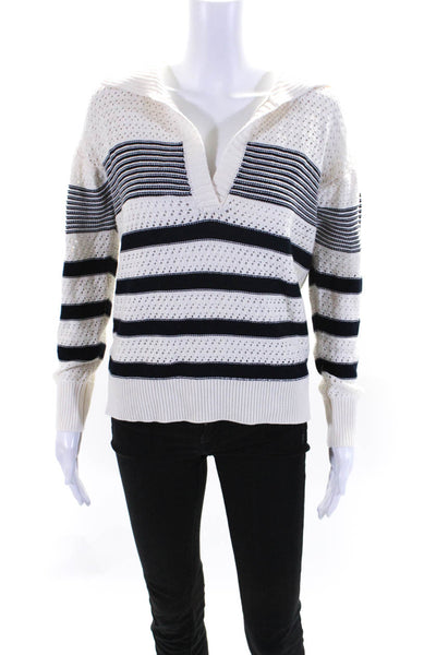 Heartloom Women's Collared Long Sleeves V-Neck Pullover Sweater Stripe Size XS