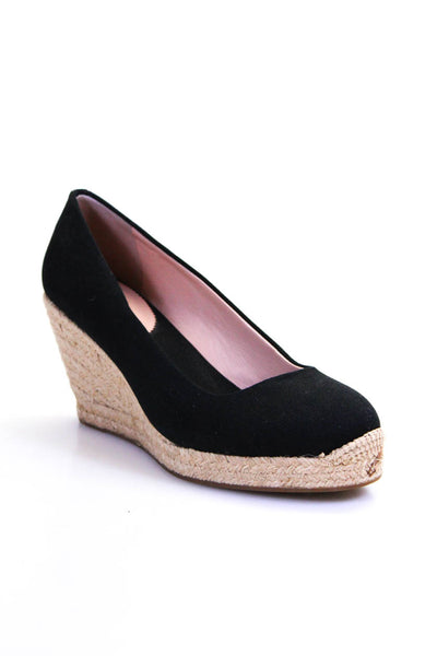 J Crew WOmens Round Toe Platform Canvas Espadrille Wedges Black Size 9