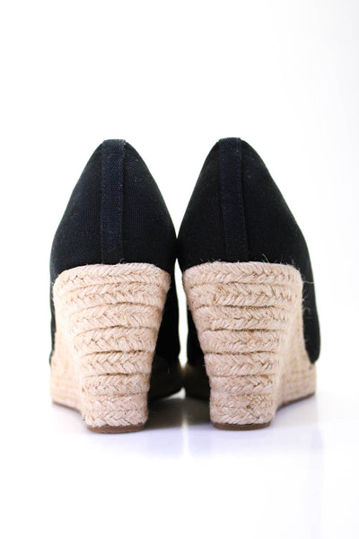 J Crew WOmens Round Toe Platform Canvas Espadrille Wedges Black Size 9