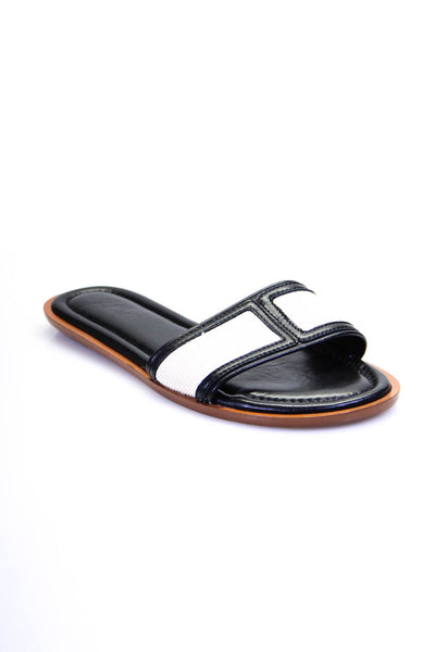 J Crew Womens Leather Open Toe Colorblock Flat Sandals Black Size 8.5
