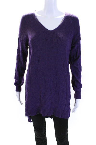 Eileen Fisher Womens Wool Long Sleeve V Neck Knit Top Purple Size M