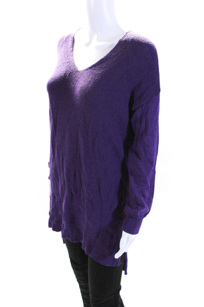 Eileen Fisher Womens Wool Long Sleeve V Neck Knit Top Purple Size M