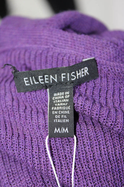 Eileen Fisher Womens Wool Long Sleeve V Neck Knit Top Purple Size M