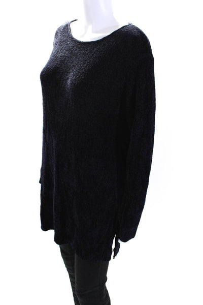 Eileen Fisher Womens Long Sleeve Side Slit Knit Blouse Dark Blue Size L