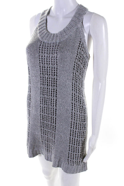 Tibi Women's Round Neck Sleeveless Knit Sweater Mini Dress Gray Size S