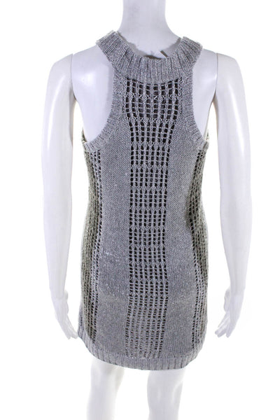 Tibi Women's Round Neck Sleeveless Knit Sweater Mini Dress Gray Size S