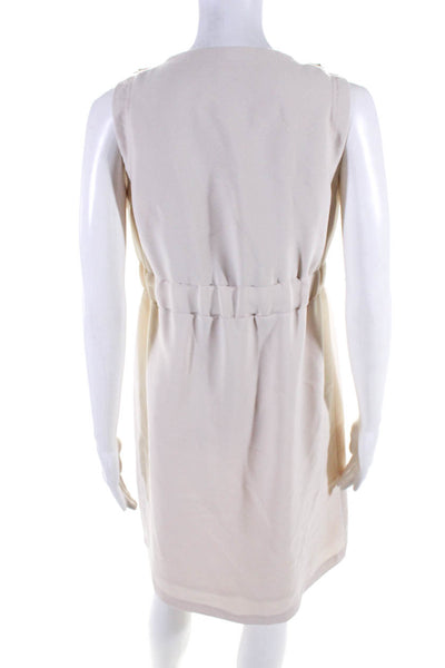 Karta Women's Scoop Neck Beaded Embellish Cinch Waist Mini Dress Beige Size L