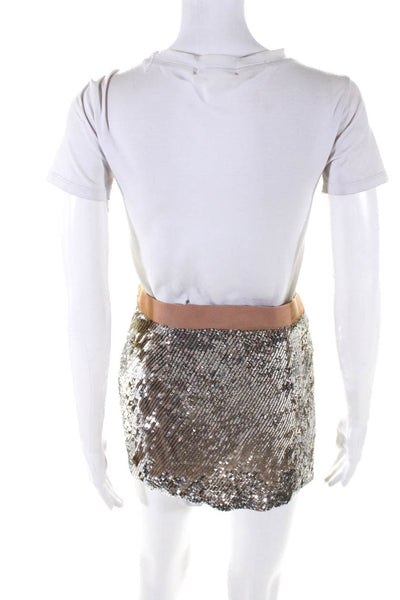 Haute Hippie Womens Silk Sequin Gathered Mini Skirt Silver Size XS