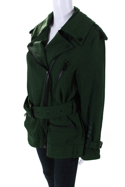 ACNE Studios Womens Belted Full Zip Notched Collar Jacket Green Size 34
