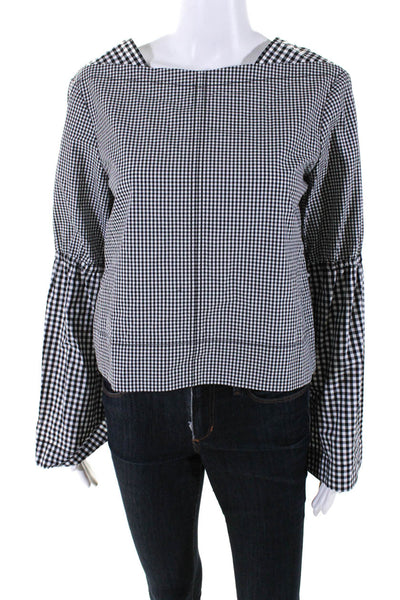 Derek Lam 10 Crosby Women's Square Neck Bell Sleeves Blouse Black Check Size 6