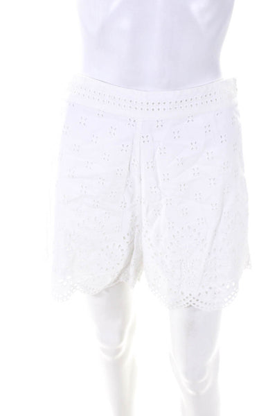 Intermix Womens Cotton Eyelet Scalloped Edging Zip Up Shorts White Size 8