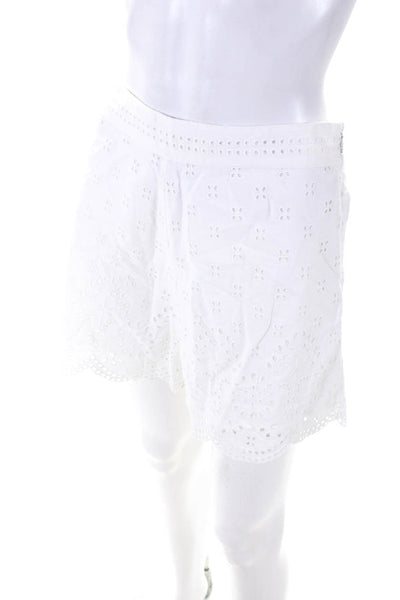 Intermix Womens Cotton Eyelet Scalloped Edging Zip Up Shorts White Size 8