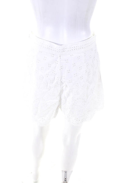 Intermix Womens Cotton Eyelet Scalloped Edging Zip Up Shorts White Size 8