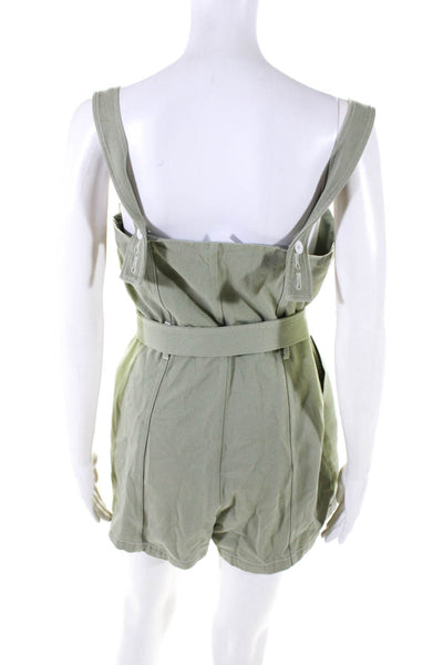 Intermix Womens Cotton Belted V-Neck Sleeveless Side Zip Romper Green Size 6