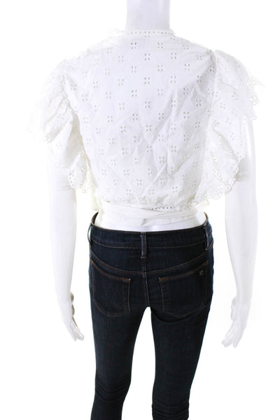 Intermix Womens Cotton Eyelet V-Neck Short Sleeve Wrap Blouse Top White Size 4