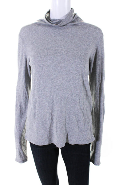 Vince Womens Stretch Cotton Knit High Neck Long Sleeve Pullover Top Gray Size L