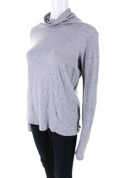 Vince Womens Stretch Cotton Knit High Neck Long Sleeve Pullover Top Gray Size L