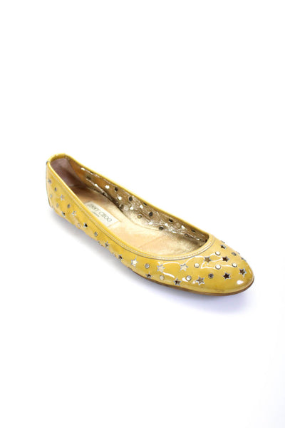 Jimmy Choo Womens Patent Leather Cut Out Round Toe Flats Yellow Size 42 12