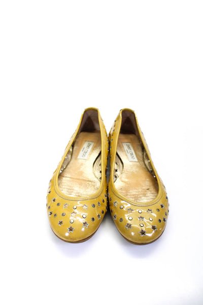 Jimmy Choo Womens Patent Leather Cut Out Round Toe Flats Yellow Size 42 12