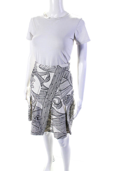 Tracy Reese Womens Silk Wave Print Paneled Hem A-Line Skirt White Black Size 0