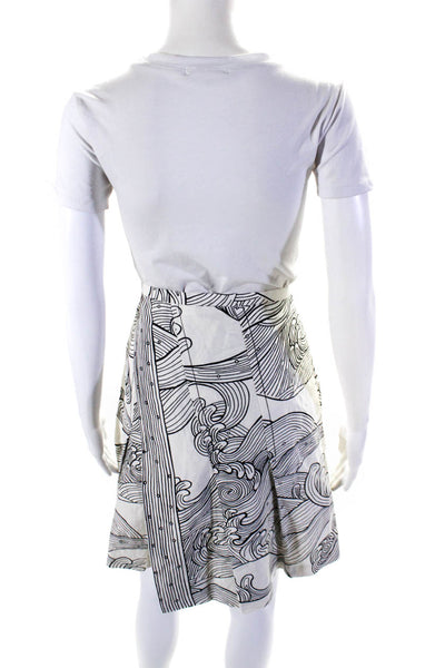 Tracy Reese Womens Silk Wave Print Paneled Hem A-Line Skirt White Black Size 0