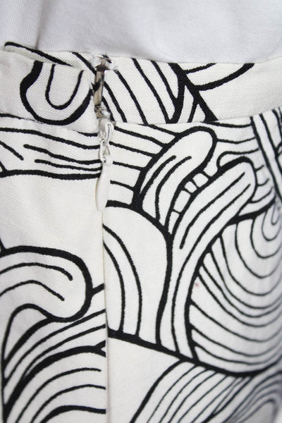 Tracy Reese Womens Silk Wave Print Paneled Hem A-Line Skirt White Black Size 0