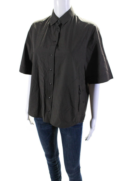 Akris Womens Button Front Short Sleeve Collared Shirt Gray Cotton Size 4