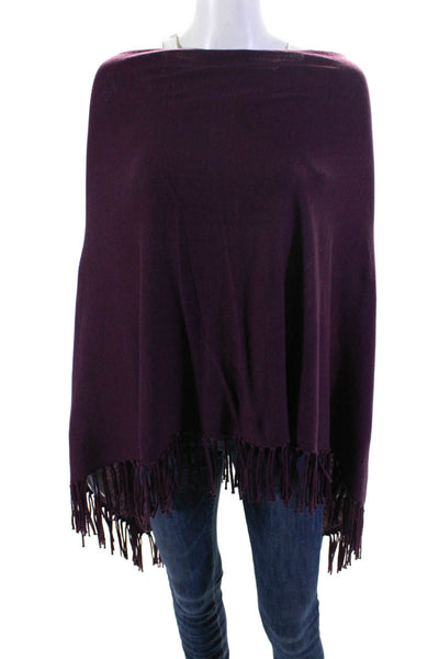 Minnie Rose Womens Fringe Trim Knit Shawl Scarf Purple Cotton