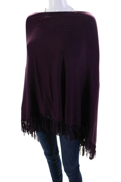 Minnie Rose Womens Fringe Trim Knit Shawl Scarf Purple Cotton