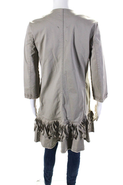 History Repeats Womens Button Front Crew Neck Fringe Jacket Brown Cotton IT 40